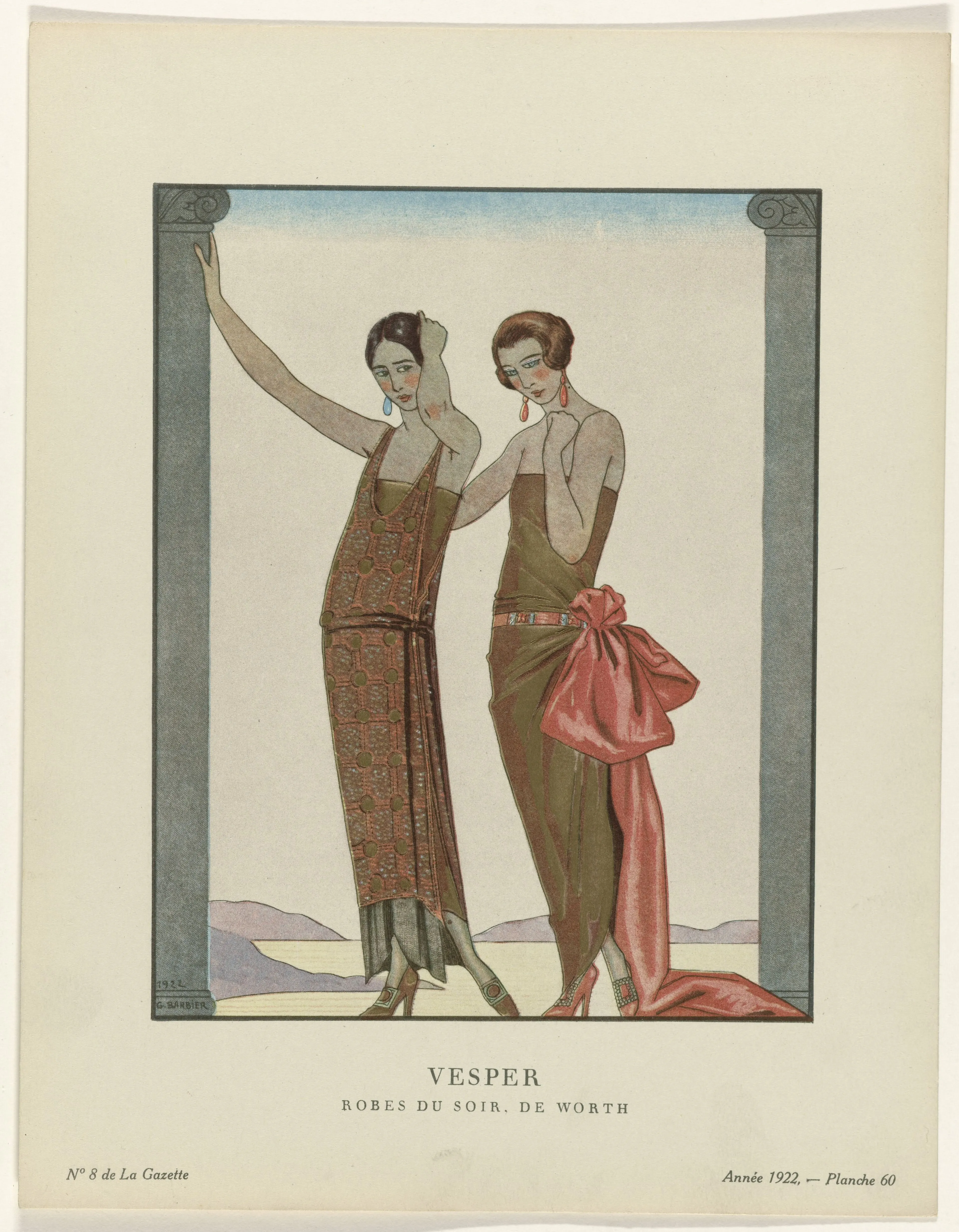 Vesper (2024), Gouache al pochoir sobre papel, Ilustración única. Lámina de muestra, estilo art decó.