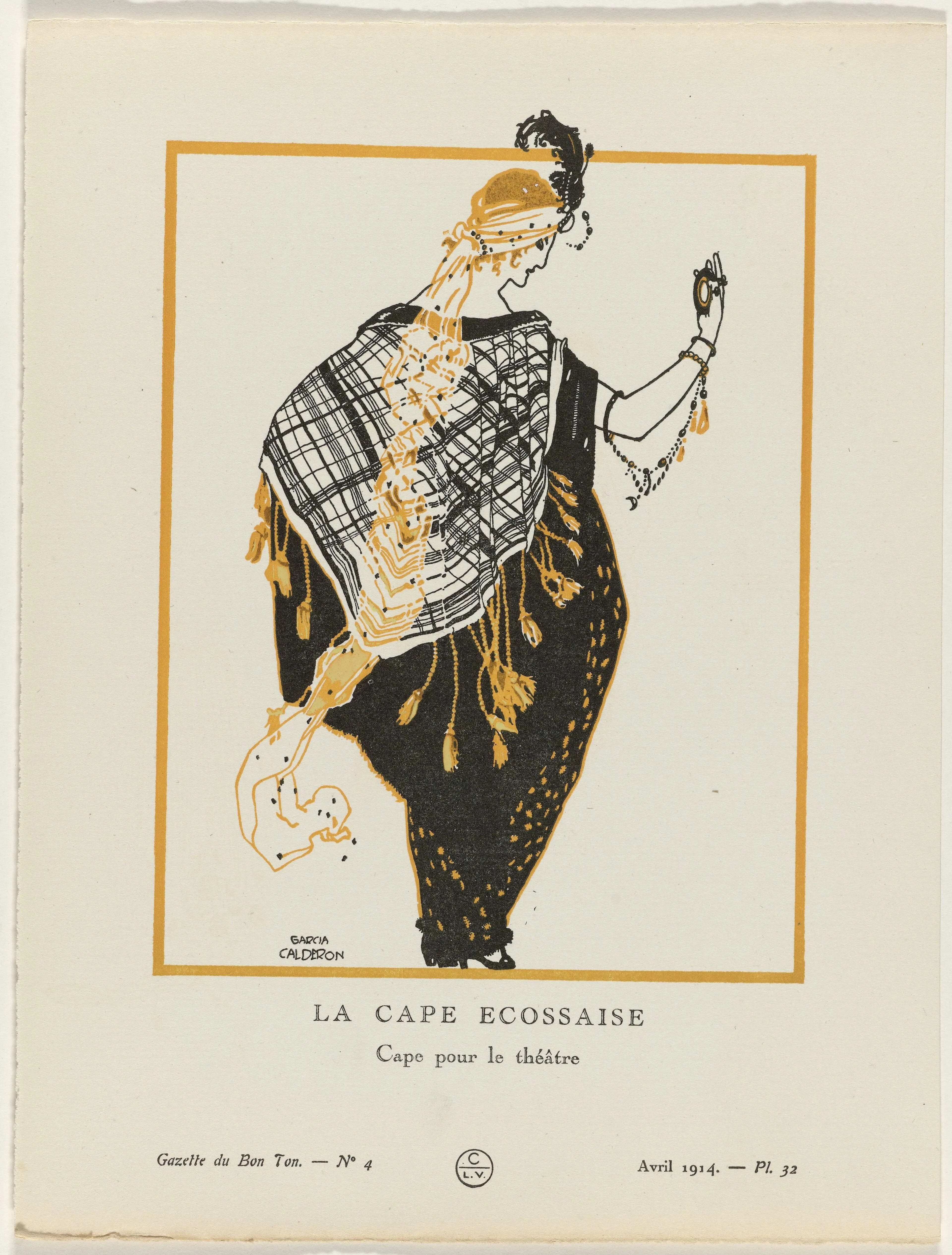 Capa escocesa (2024), Gouache al pochoir sobre papel, Serie personal. Lámina de muestra, estilo art decó.